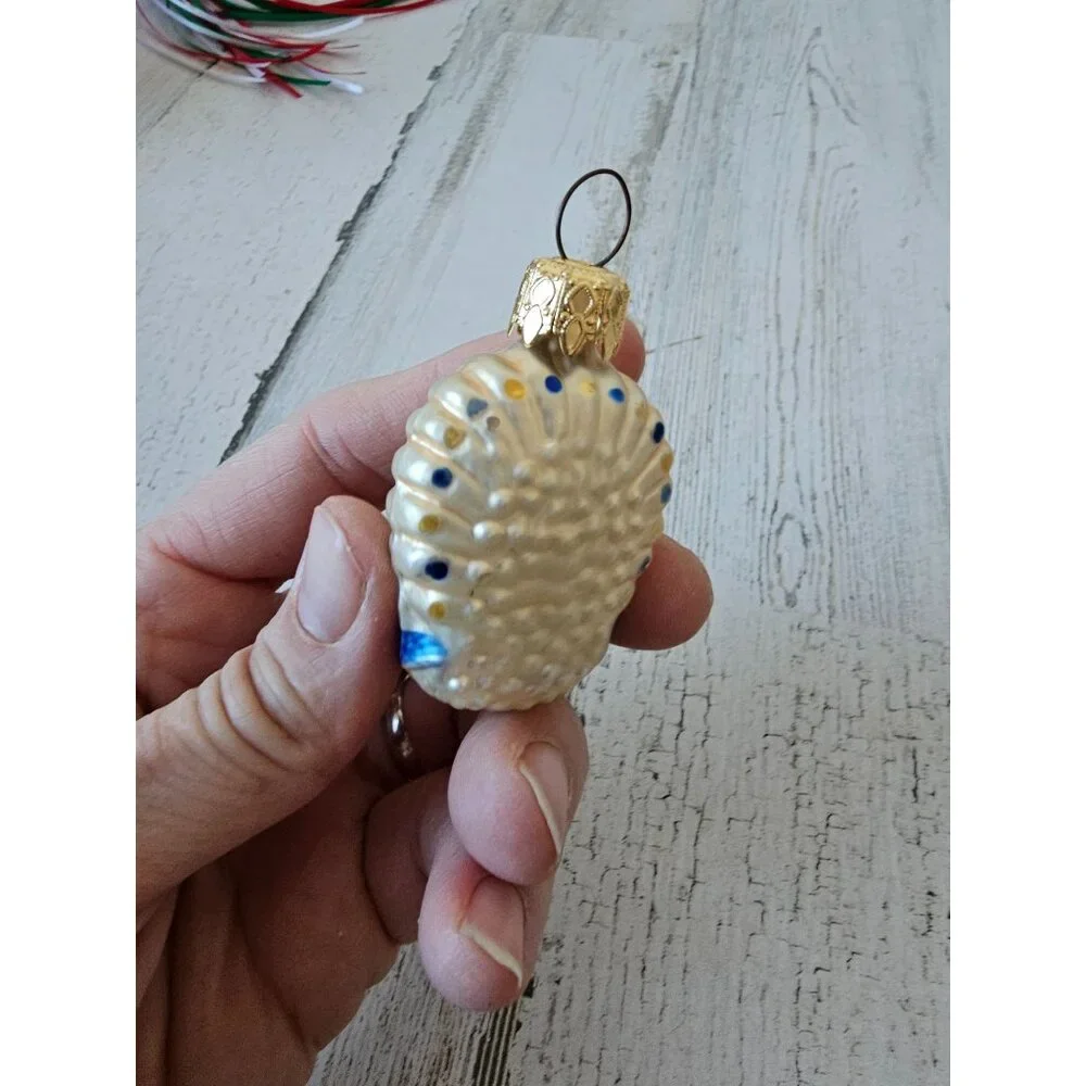 Vintage Germany‎ peacock glass ornament mini blue Xmas tree